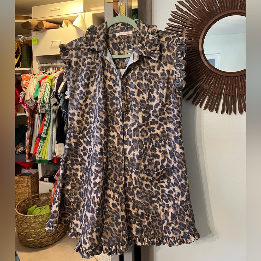 Small olivacceous denim leopard dress